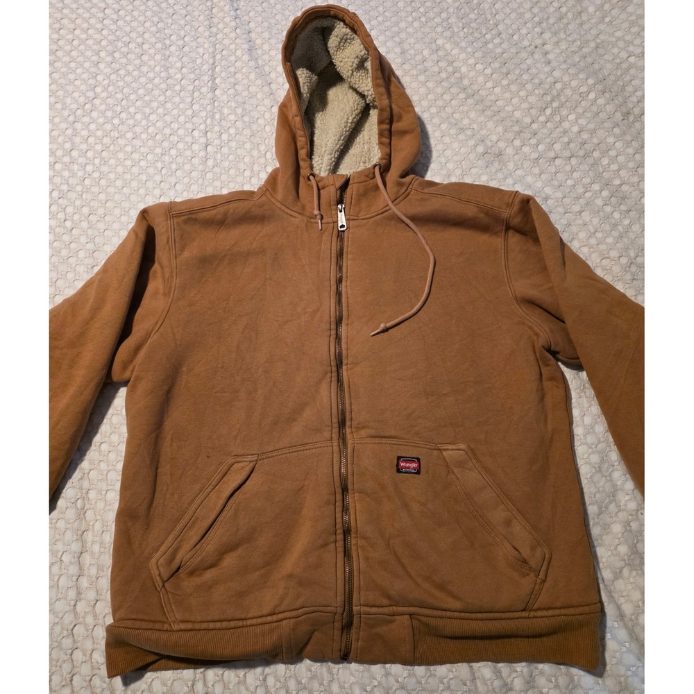 Wrangler Workwear Hoodie Mens Large Brown Sherpa Lined Full Zip‎ Jacket